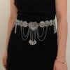 N-7735 Women Fashion Vintage Silver Hollow Flower Crystal Coin Tassel Belly Dance Waist Chains Party Jewelry