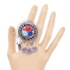 R-1566 Vintage Silver Color Metal Crystal Enamel Coin Tassel Midi Finger Rings for Women Boho Adjustable Party Jewelry Gift