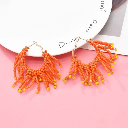 E-6420 Beaded Drop Tassel Earrings For Women Handmade Beaded Hoop Dangle Earring For Party Fashion Jewelry