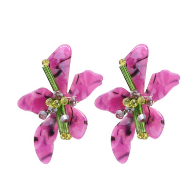 N-7737 R-1567 E-6422 Big Acrylic Flower Necklace Earrings Ring Set European Style Flower Jewelry Set for Women Party