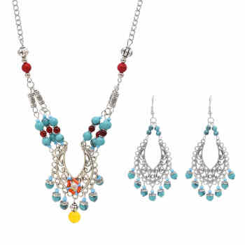 F-0976 E-6423 Boho Vintage Necklaces Delicate Pattern Beads Earrings and Forehead Pendants Chains Women Girls Ethnic Gifts