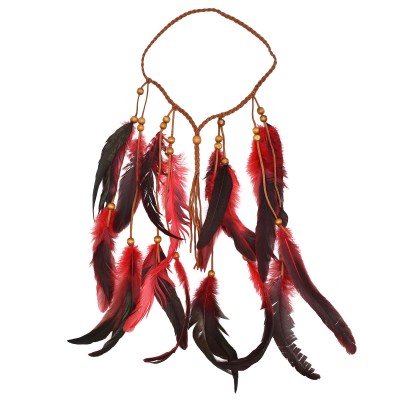 F-0970 Ethnic Rope Woven Wooden Beads Feather Headbands for Women Boho Handmade Indian Festival Party Hair Accessories