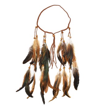 F-0970 Ethnic Rope Woven Wooden Beads Feather Headbands for Women Boho Handmade Indian Festival Party Hair Accessories
