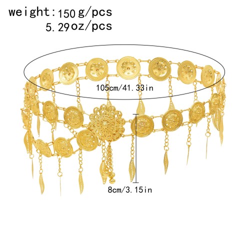 N-7738 Vintage Gold Metal Hollow Flower Belly Dance Waist Belt Chains for Women Indian Thailand Party Body Jewelry