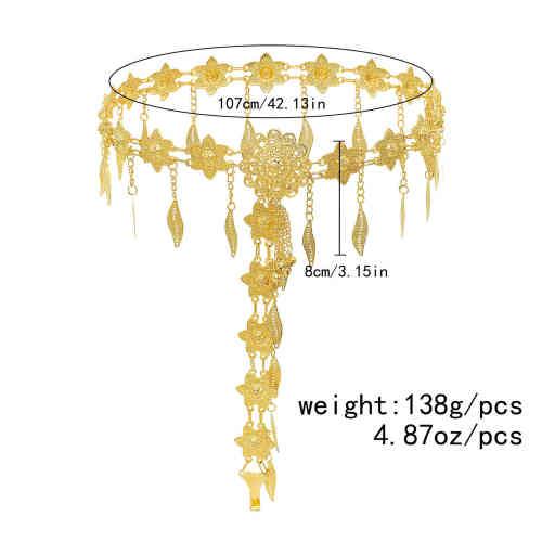 N-7741  Women Fashion Vintage Gold Hollow Flower Belly leaf pendant Dance Waist Belt Chain Indian Party Body Jewelry