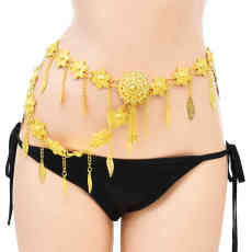 N-7741  Women Fashion Vintage Gold Hollow Flower Belly leaf pendant Dance Waist Belt Chain Indian Party Body Jewelry
