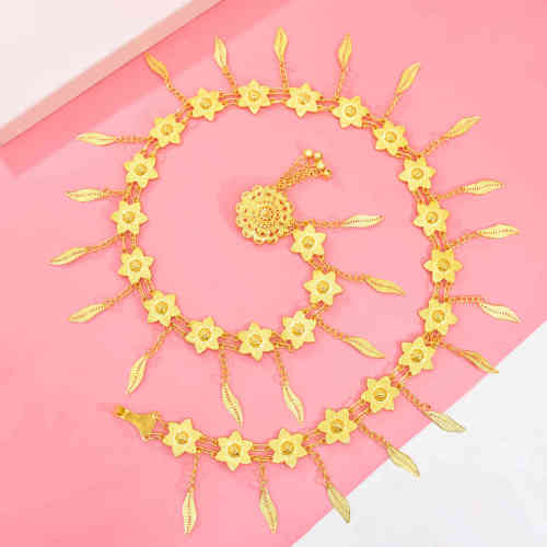 N-7741  Women Fashion Vintage Gold Hollow Flower Belly leaf pendant Dance Waist Belt Chain Indian Party Body Jewelry