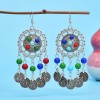 E-6425 Vintage Heavy Metal Acrylic Long Tassel With Coin Colorful Ball Drop Dangle Earrings for Women Boho Gypsy Party Jewelry