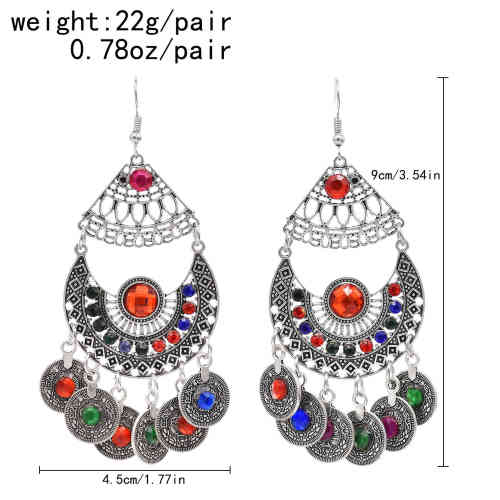 E-6427 Women Boho Fashion Vintage Gold Silver Long Tassel With Coin Colorful Ball Drop Dangle Earrings Party Jewelry