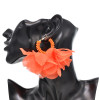 E-6429 Women Big Petal Large Beaded Earrings Big Flowers Hoop Earrings with Chiffon Floral Tassel for Vacation Wedding