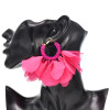 E-6429 Women Big Petal Large Beaded Earrings Big Flowers Hoop Earrings with Chiffon Floral Tassel for Vacation Wedding