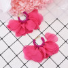 E-6429 Women Big Petal Large Beaded Earrings Big Flowers Hoop Earrings with Chiffon Floral Tassel for Vacation Wedding