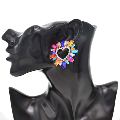 E-6430 4 Colors Fashion Heart Shape Crystal Stud Earrings for Women Bridal Wedding Party Jewelry Gift