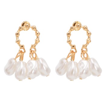 E-6432 Elegant Gold Metal Pearls Drop Earrings for Women Bridal Wedding Party Jewelry Gift