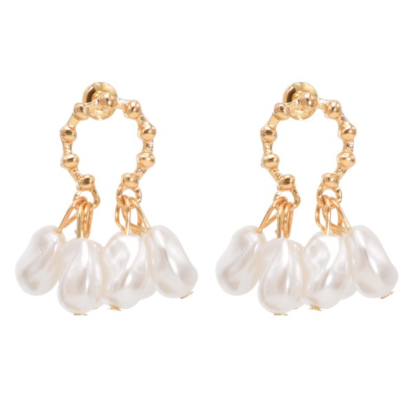 E-6432 Elegant Gold Metal Pearls Drop Earrings for Women Bridal Wedding Party Jewelry Gift