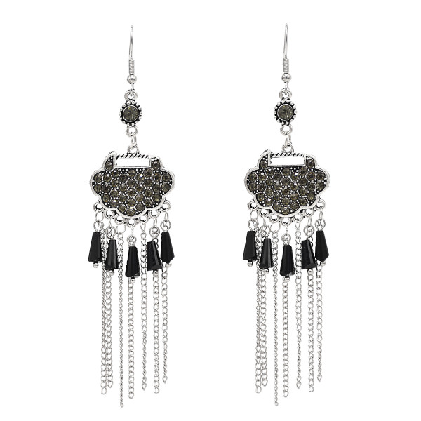 E-6433 vintage Chain tassels Dangle Earrings Lock Shape Rhinestone Earrings