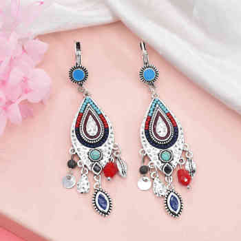 E-6434 F-1008 Women Fahison Bohemia Trendsetting Earring HAIRBAND SETExquisite Patten Long Fringe Dangle Earring Jewelry Gift
