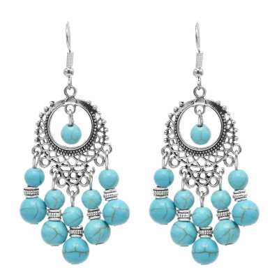 E-6437 Bohemian Turquoise Stone Beads Drop Earrings for Women Ethnic Party Jewelry Gift