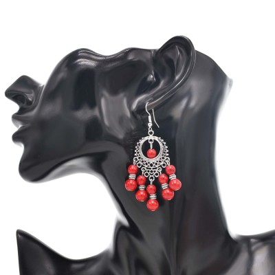 E-6437 Bohemian Turquoise Stone Beads Drop Earrings for Women Ethnic Party Jewelry Gift
