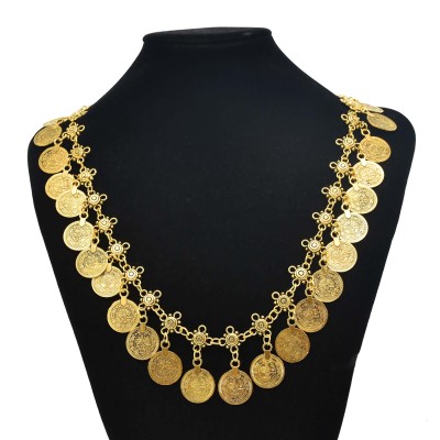 N-5086 Vintage Gold Silver Metal Coin Necklaces for Women Boho Gypsy Beachy Ethnic Tribal Festival Jewelry