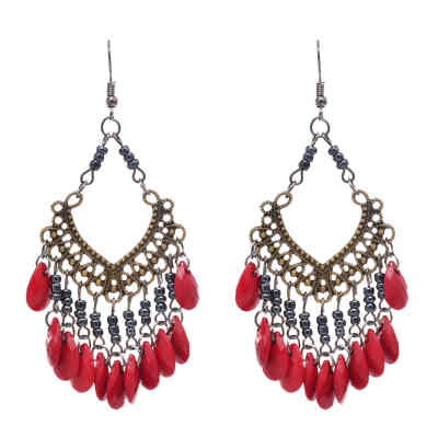E-6438 Women Girls Fashion Boho Vintage Delicate Pattern Beads Earrings and Forehead Pendants Chains Set  Ethnic Gifts