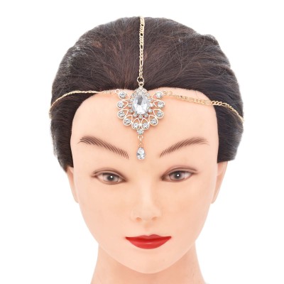 F-0981  Bridal Crystal Water Drop Forehead Head Chains Headbands for Women Wedding Holiday Party Hair Accessories