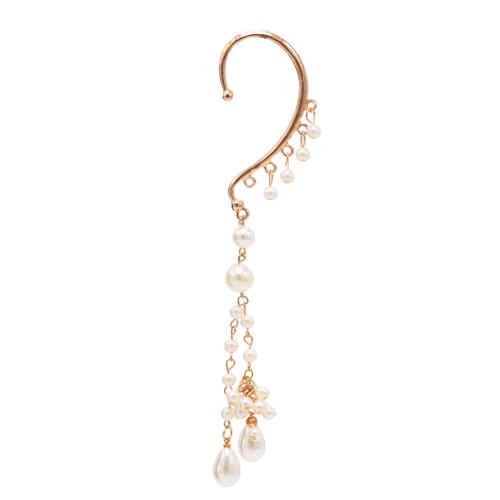 E-6440 Elegant Long Fringe Gold Flower Pearl Drop Earrings for Women Bridal Wedding Party Jewelry Gift