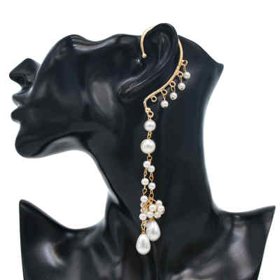 E-6440 Elegant Long Fringe Gold Flower Pearl Drop Earrings for Women Bridal Wedding Party Jewelry Gift
