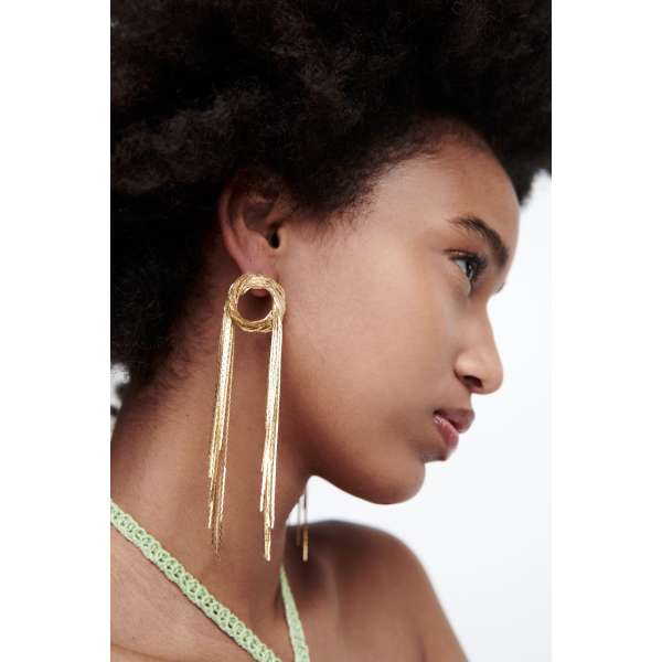 E-6395 Exaggerated Big Gold Metal Geometric Long Tassel Hanging Earrings for Women Party Jewelry Gift