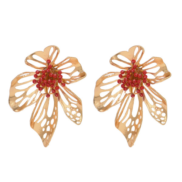 E-6443 Fashion Big Gold Flower Stud Earrings Hollow Out Petals Earrings for Women