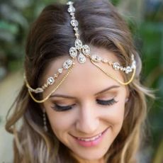 F-0983 Women Fashion Rhinestone Head Chain Layered Headband Tassel Wedding Bride Hair Accessories Jewelry