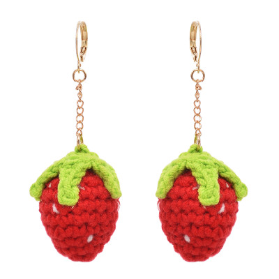 E-6445 Knitted strawberry Dangle Earrings Red Fruit Sweet Earrings