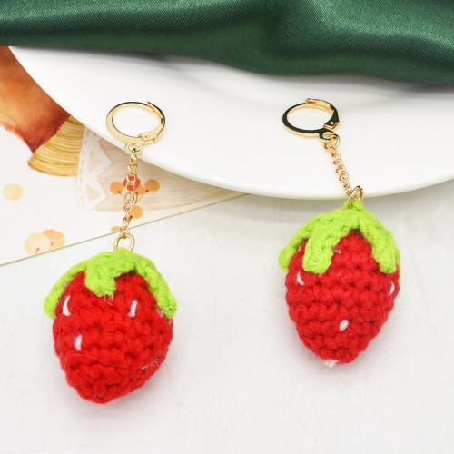 E-6445 Knitted strawberry Dangle Earrings Red Fruit Sweet Earrings