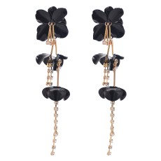 E-6446 Exaggerated White Black Color Big Flower Long Tassel Drop Earrings for Women Boho Wedding Party Jewelry
