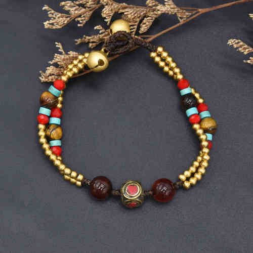 B-1205 Ethnic Bohemian Turquoises Acrylic Beads Rope Woven Bracelets for Women Handmade Party Jewelry Gift
