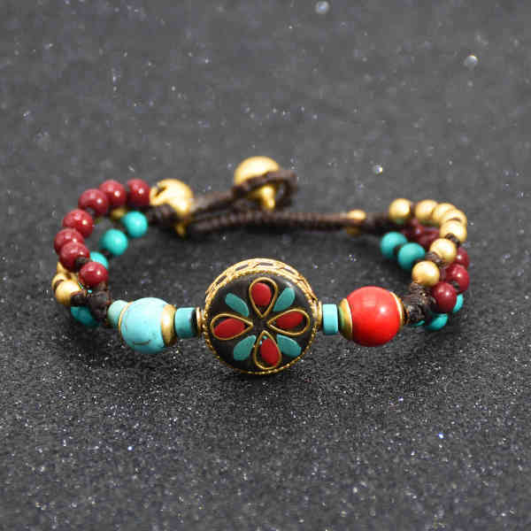 B-1205 Ethnic Bohemian Turquoises Acrylic Beads Rope Woven Bracelets for Women Handmade Party Jewelry Gift