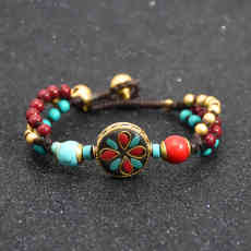 B-1205 Ethnic Bohemian Turquoises Acrylic Beads Rope Woven Bracelets for Women Handmade Party Jewelry Gift