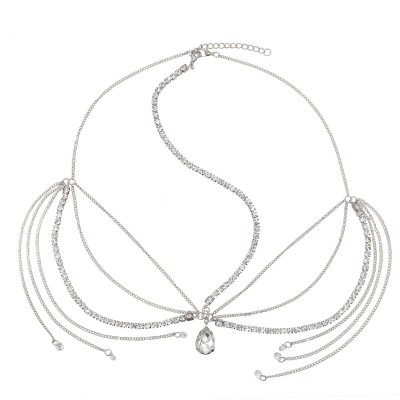 F-0986 Bridal Water Drop Crystal Long Tassel Forehead Head Chains Headbands for Women Wedding Party Hair Accessories