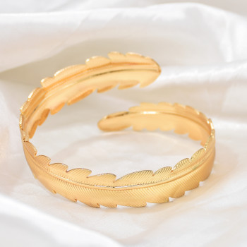B-1209 Feather Shape ArmBand Cuff Bracelet Bangle For Women  Gold Silver Plated  Adjustable Bangle