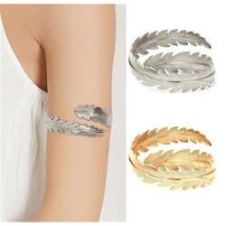 B-1209 Feather Shape ArmBand Cuff Bracelet Bangle For Women  Gold Silver Plated  Adjustable Bangle