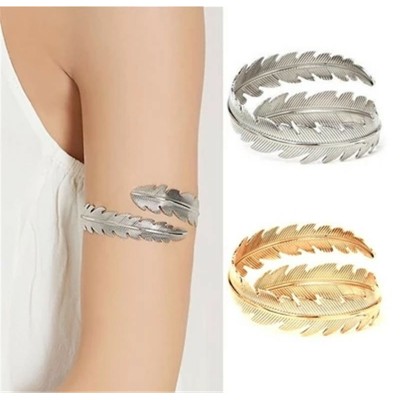B-1209 Feather Shape ArmBand Cuff Bracelet Bangle For Women  Gold Silver Plated  Adjustable Bangle