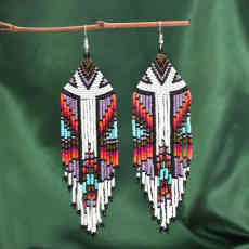 E-6452 Women Fashion Colorful Long Tassel Earrings Exquisite Beaded Handmade Dangle Earrings Decoration Gift