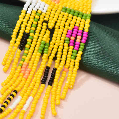 E-6452 Women Fashion Colorful Long Tassel Earrings Exquisite Beaded Handmade Dangle Earrings Decoration Gift