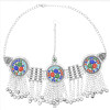 F-0988 Chinese Tibetan Style Vintage Gold Metal Acrylic Coin Tassel Head Chains Headdress Women Boho Dance Party Hair Accessories