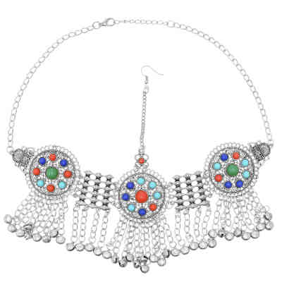 F-0989 Women Boho Fashion Vintage Gold Silver Acrylic Coin Tassel Head Chains Headdress  Dance Party Hair Accessories