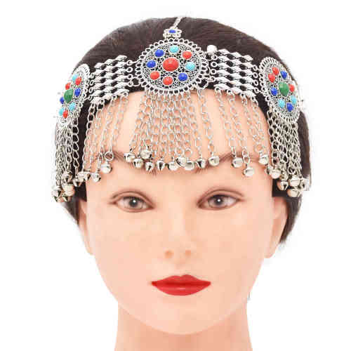 F-0989 Women Boho Fashion Vintage Gold Silver Acrylic Coin Tassel Head Chains Headdress  Dance Party Hair Accessories