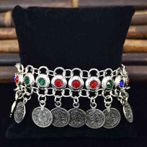 B-1210 Vintage Bohemian Gypsy Silver Coin Pendant Bracelet Diamond Bracelet For Women Party Punk Jewelry