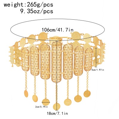 N-7753 Indian Thailand Big Wide Gold Metal Coin Tassel Belly Dance Dress Belt Body Chains Party Jewelry