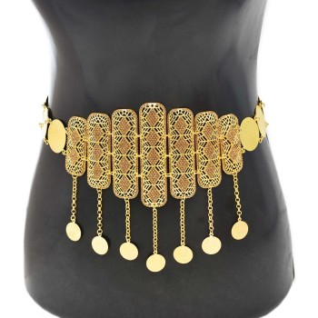 N-7760 Indian Coin Tassel Big Wide Geometric Crystal Gold Metal Belly Dance Waist Chains for Women Party Jewelry Gift