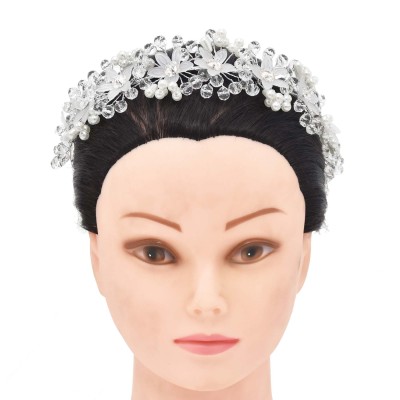 F-0994 Handmade Silver Wired Pearl Crystal Flower Leaf Headbands Headdress for Bridal Wedding Hair Accessories